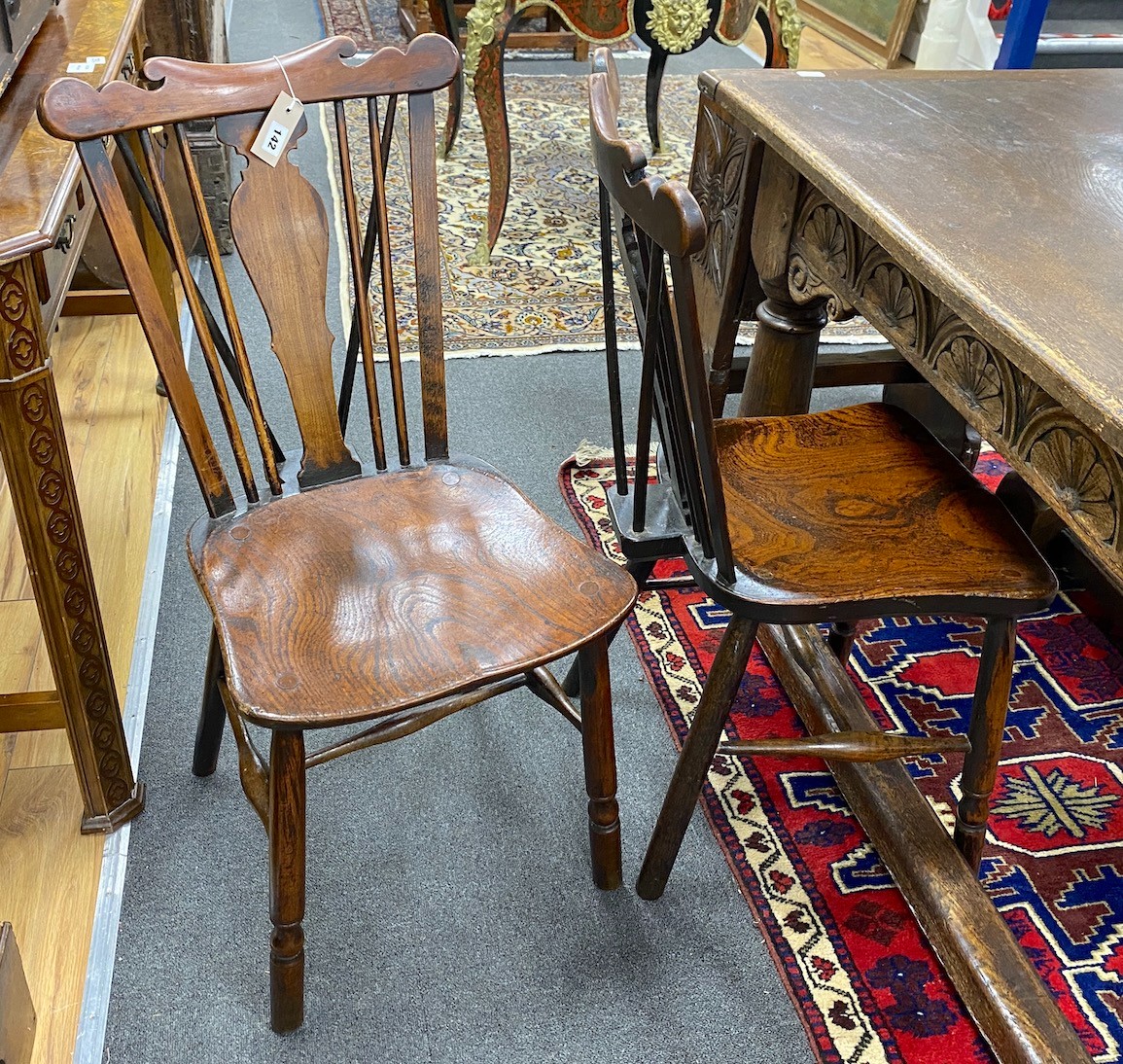 A set of four late 18th / early 19th century Thames Valley elm and fruitwood Windsor chairs, width 42cm, depth 47cm, height 88cm